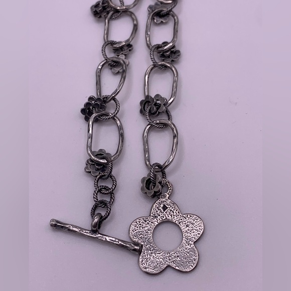 Silpada Vintage Sterling Oxidized Modernist Flower Link Bracelet - Picture 11 of 13